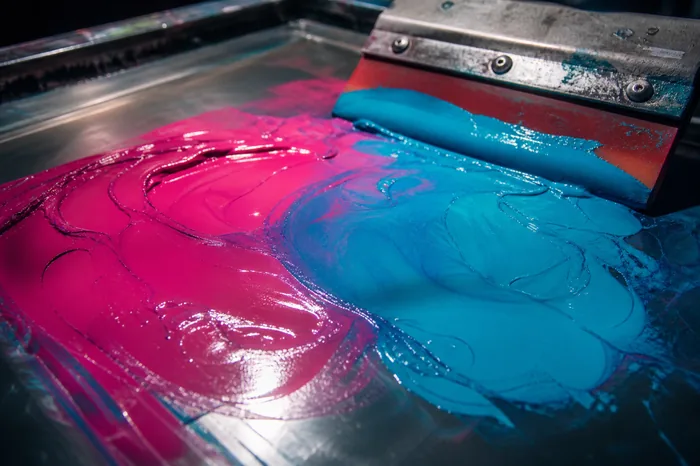 Screen printing inks and tools — spot colour mixing and production atmosphere